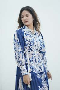 Elegant Floral Printed Lantern Sleeve Long Dress