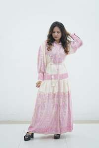 Elegant Floral Printed Lantern Sleeve Long Dress