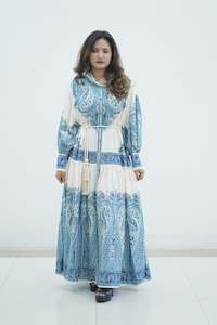 Elegant Floral Printed Lantern Sleeve Long Dress