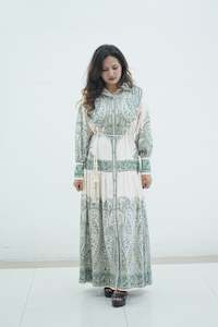 Elegant Floral Printed Lantern Sleeve Long Dress