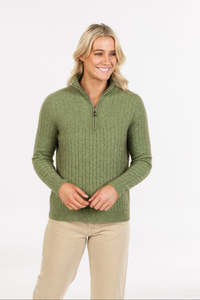 Women: Cable Half Zip Sweater