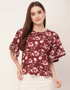 Moomaya: Printed Lace Flutter Top