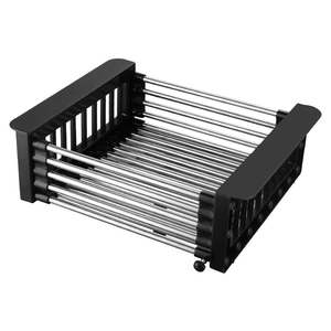 Adjustable Drainer Basket Drain Tray for Dish,Fruit-Black