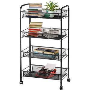 Kitchen Trolley: 4 Tier Mesh Multifunctional Utility Rolling Storage Cart