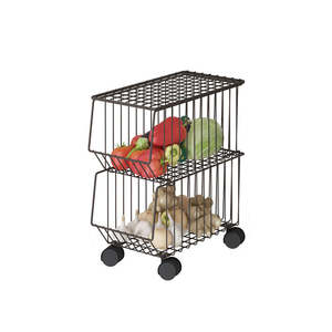 Kitchen Trolley: 2 Tier Kitchen Rolling Cart Fruit Vegetable Basket Stand Brown