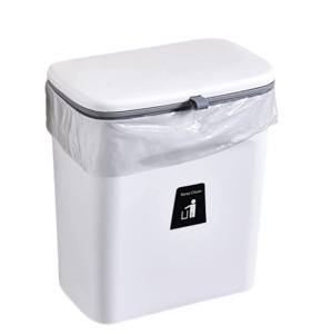 Kitchen Cabinet Door Hanging Trash Can with Lid-White