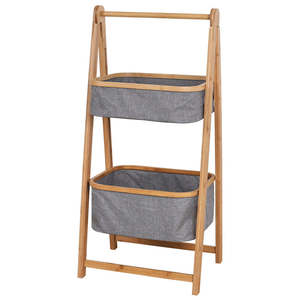 Natural Bamboo 2-Tier Laundry Basket Rack