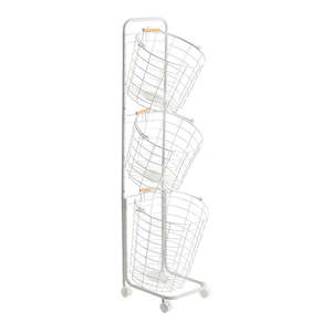 3 Tier Rolling Laundry Hamper with 3 Removable Basket-White