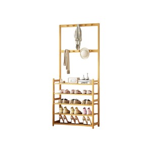 Bedroom Storage: Bamboo Coat Rack with 5-Tier Shoe Storage