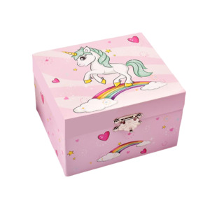 Jewelry Organiser: Girl's Musical Jewelry Storage Box With Spinning Unicorn- Pink