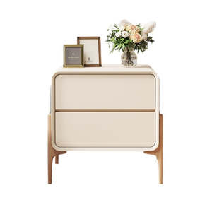 Side Coffee Table: PU Leather Bedside Table with 2 Drawer and Wood Leg