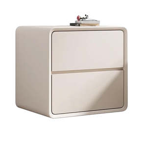 Side Coffee Table: PU Leather Nightstand with 2 Drawer