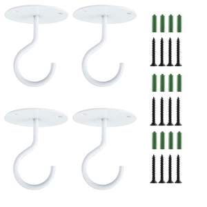 4Pcs Metal Ceiling Wall Plants Lantern Hanging Hooks-White