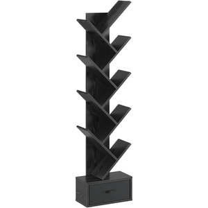 Book Wine Organiser 1: 9 Tier Tree Bookshelf with Drawer Black