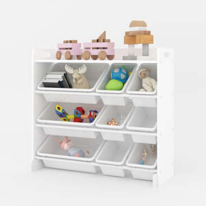 Book Wine Organiser 1: Toy Storage Shelf with 9 Bins _ Wooden Organizer for Books, Toys