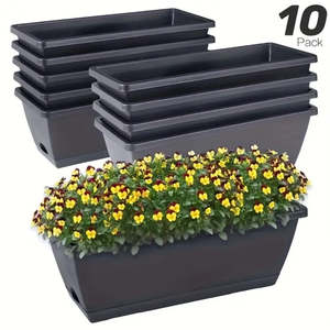 Garden Outdoor Living: 10 Pack 15L Rectangular Planter Box Set With Drainage Tray