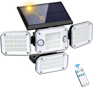 Solar Light: 4 Heads 296 LED Dual Motion Sensor Flood Lights
