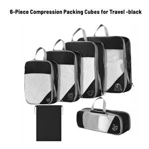 6pcs Compression Packing Cubes Travel Luggage Organizer Set - Black