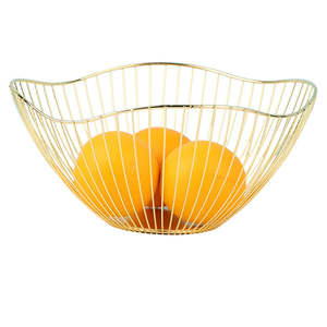 Lotus Leaf Shape Metal Wire Fruit Bowl Basket-Gold