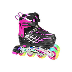 Outdoor Play: Kids Adjustable Inline Skates with Light Up Wheels Size33-37 Pink