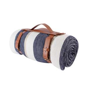 Outdoor Play: 2x2M Portable Picnic Blanket with Comfort Carry Strap-Blue Striped