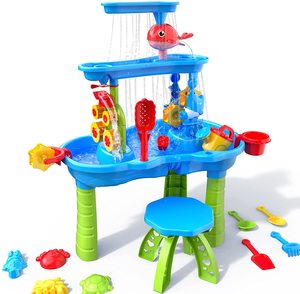 Waterplay Set: 3-Tier Outdoor Sand and Water Playset with Chair