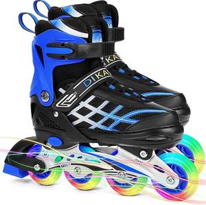 Roller Skate: Kids Adjustable Inline Skates with Light Up Wheels Size33-37 Blue