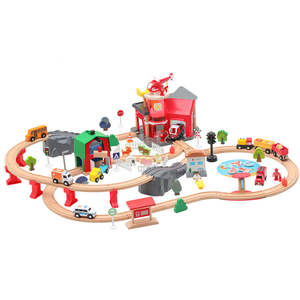 Cars Trucks Trains: Wooden Train Tracks & Trains Construction Toys-Fire Station