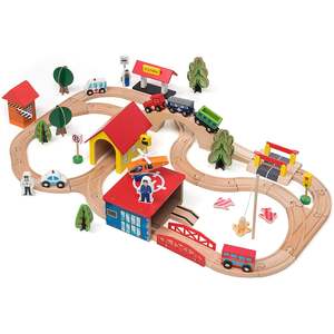69 Pieces Wooden Train Tracks & Trains Construction Toys
