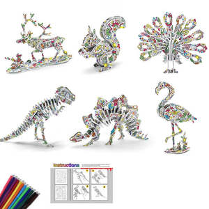 Puzzle: 3D Coloring Puzzle Set 6Pack Puzzles with 24 Pen Markers-TypeD