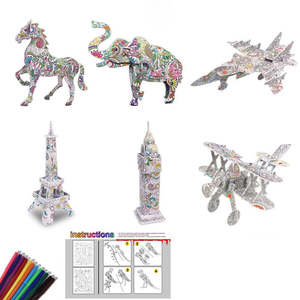 3D Coloring Puzzle Set 6Pack Puzzles with 24 Pen Markers-TypeB