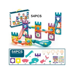 Building Toy Set 1: 54Pcs Magnetic Tiles Marble Run STEM Building Toys
