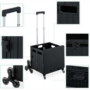 Foldable Utility Cart with Stair Climbing Wheels - Black