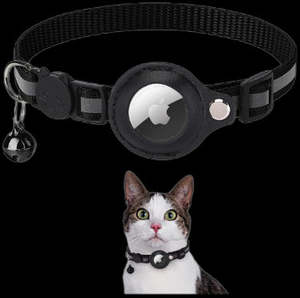 Dog Collar: Reflective Airtag Holder Case Cat Puppy Collar-Black