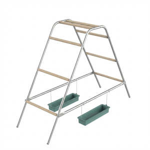 Ladder Chicken Perch with Feeding Troughs Multi Level Wood Metal Climbing Rack