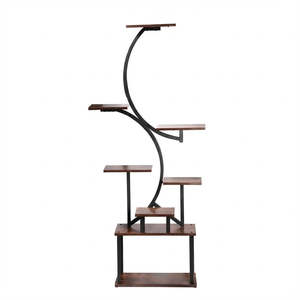 5 Tier Curved Flower Stand Metal Wood Tiered Plant Shelf