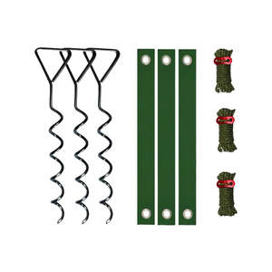 Diy Garden Pet: 9Pcs Metal Spiral Ground Anchor Kit 40cm Tree Stakes with Reflective Tie Down Ropes