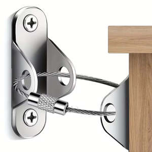 3 Pack Metal Furniture Anchors Anti-Tip Kit Heavy Duty Steel Wire Straps