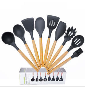 Clearance: 9 Piece Wood and Silicone Kitchen Utensil Set