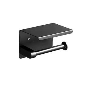 Stainless Steel Toilet Paper Roll Holder with Shelf-Black