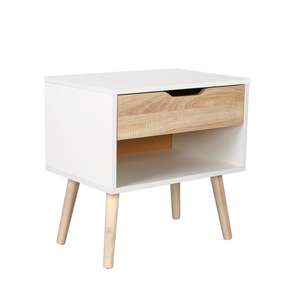Bedroom Storage: Wood Accent End Table Bedside Table with Drawer-white