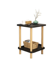 Side Coffee Table: 2-Tier Tall Square Wooden Side Table Bedside Table-Black