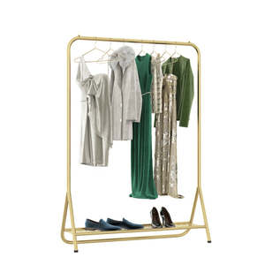 Garment Racks 1: Metal Garment Clothes Rack with Lower Storage Shelf-Glod