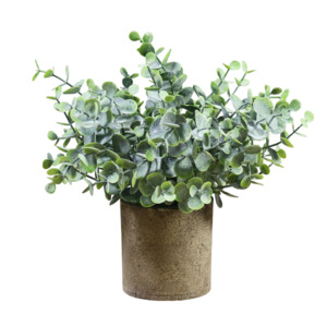 Mini Potted Artificial Plastic Green Plants-Frost Eucalyptus