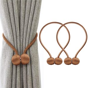 Home Essentials: 2 Pairs Window Curtain Tiebacks Magnetic Tie Band-Brown