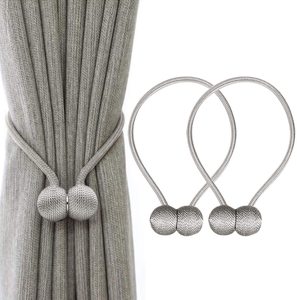 2 Pairs Window Curtain Tiebacks Magnetic Tie Band-Gray