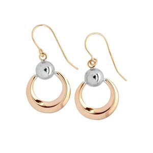 9ct Rose and White Gold Drop Hook Earrings