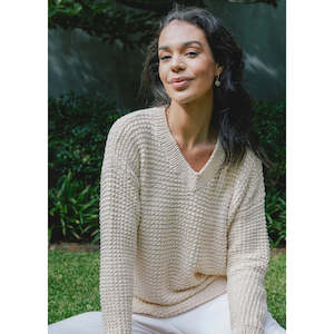 Fibra Natura: 809 Kirra Textured V Neck Jumper 8ply DK Pattern