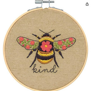 Products: Dimensions Bee Kind Needlepoint embroidery Kit with Pattern, Threads, Felt, and Bamboo Hoop, - 15cm (6inch) Diameter