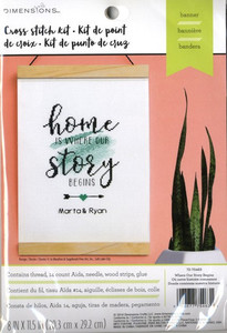 Products: Dimensions Where Our Story Begins counted crosss-stitch Kit with 14-count aida, needle, threads & wooden hanger - 8 x 11.5 finished